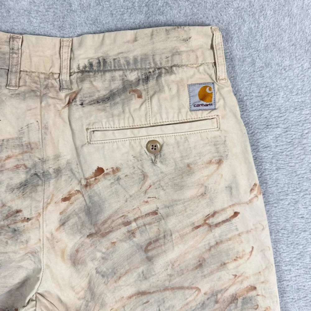Carhartt WIP Johnson Short Mens 31 Tan Painted Camo Distressed Chino Shorts